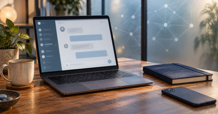 AI Psychic Readings and Privacy: What Data You Share Laptop with a blurred chat interface beside a closed personal journal and face-down phone