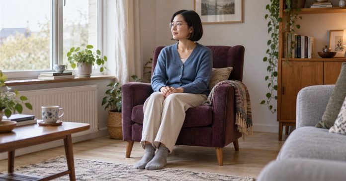 3101 Psychic center quiet reflection cover Woman seated comfortably in a plum chair looking toward a home window